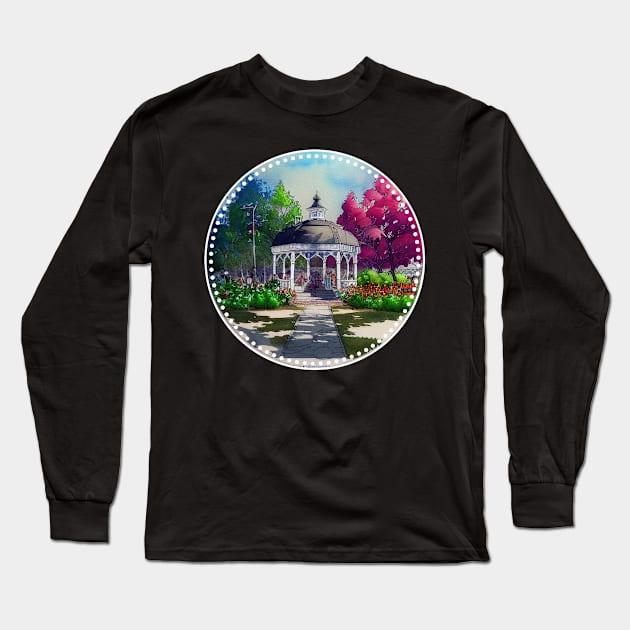 Gazebo at Town Square - Spring - Blue Sky II - Gilmore Long Sleeve T-Shirt by Fenay-Designs